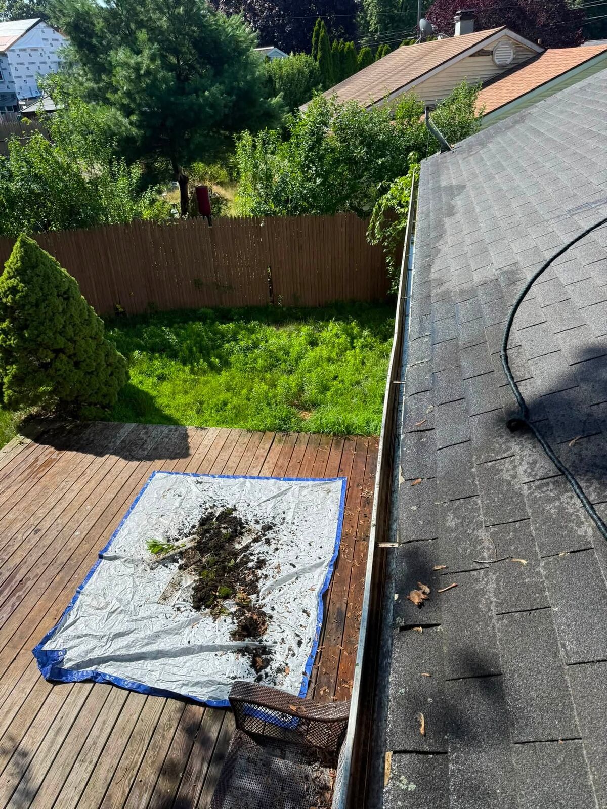 Gutter debris collected on a tarp during a Jays Property Services LLC gutter cleaning